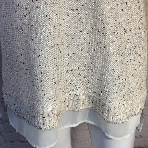 Marled Reunited Cream Sequin Embellished Chiffon Hem Long Sleeve Sweater Sz M - Picture 5 of 12